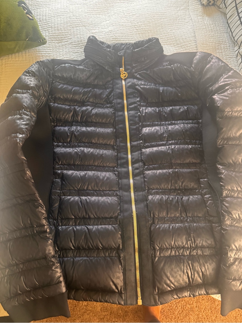 Michael Kors Black Puffer Jacket with Gold Hardware